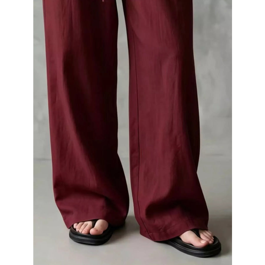 Full Size Drawstring Wide-Leg Casual Pants Plus Apparel and Accessories