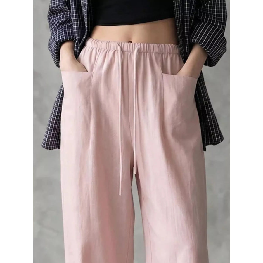 Full Size Drawstring Wide-Leg Casual Pants Plus Apparel and Accessories