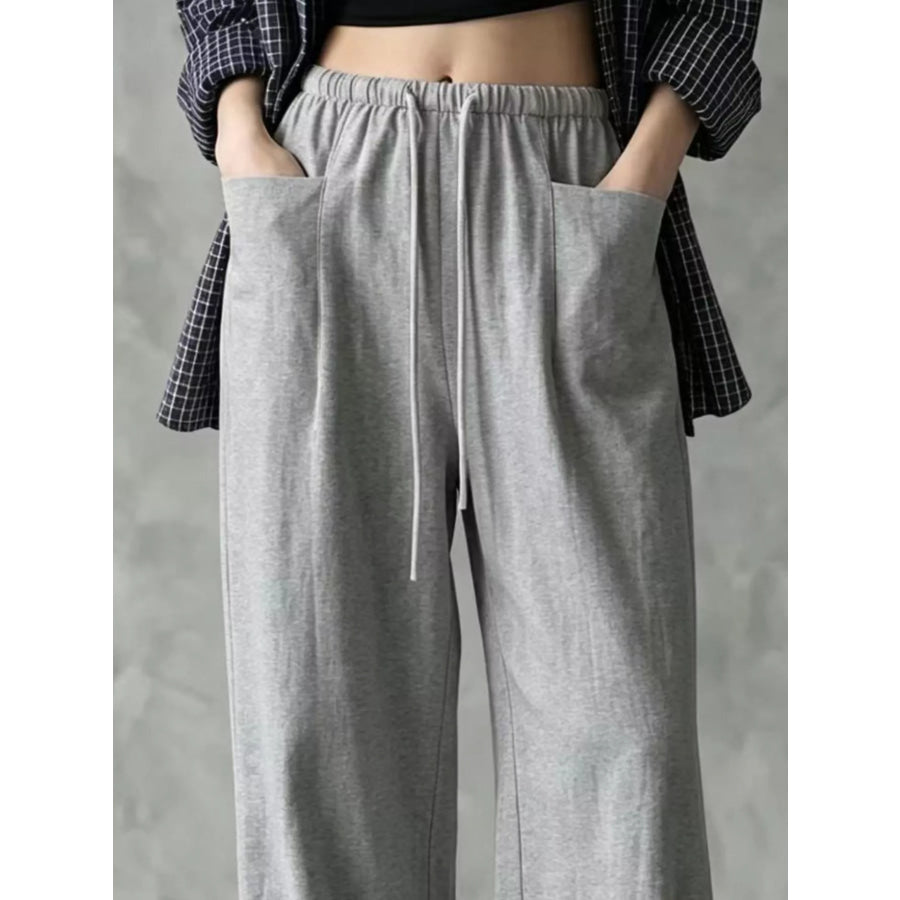 Full Size Drawstring Wide-Leg Casual Pants Plus Apparel and Accessories