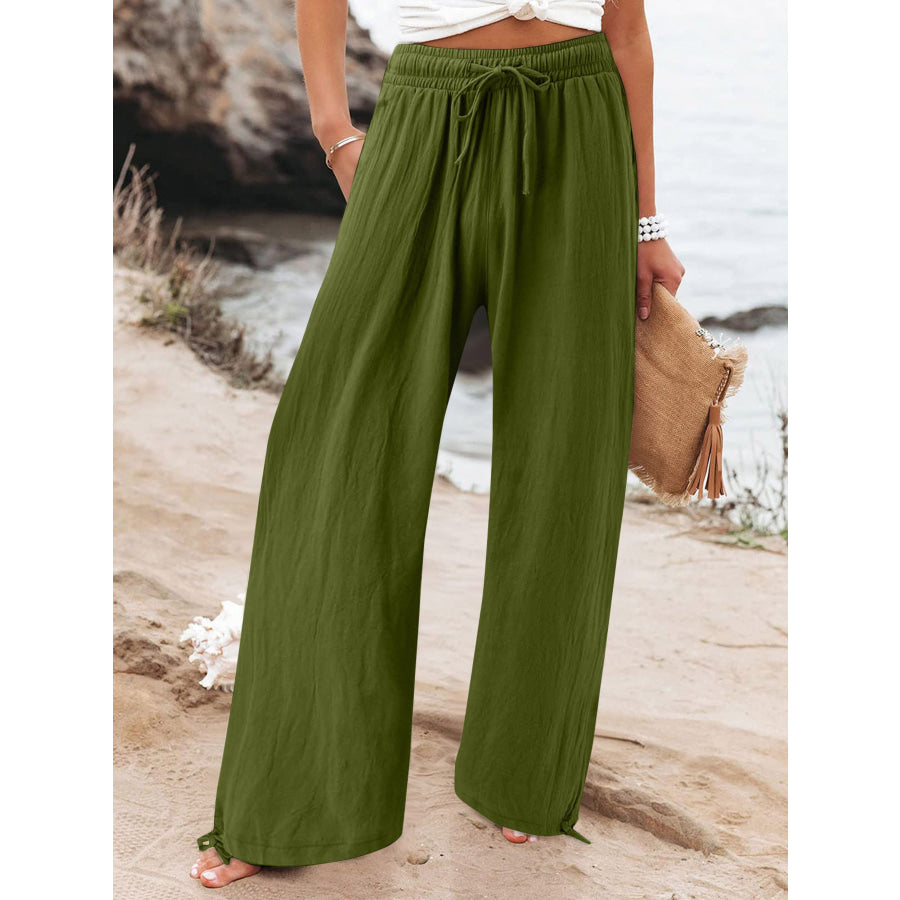 Full Size Drawstring Wide Leg Pants Plus Size Army Green / M Apparel and Accessories