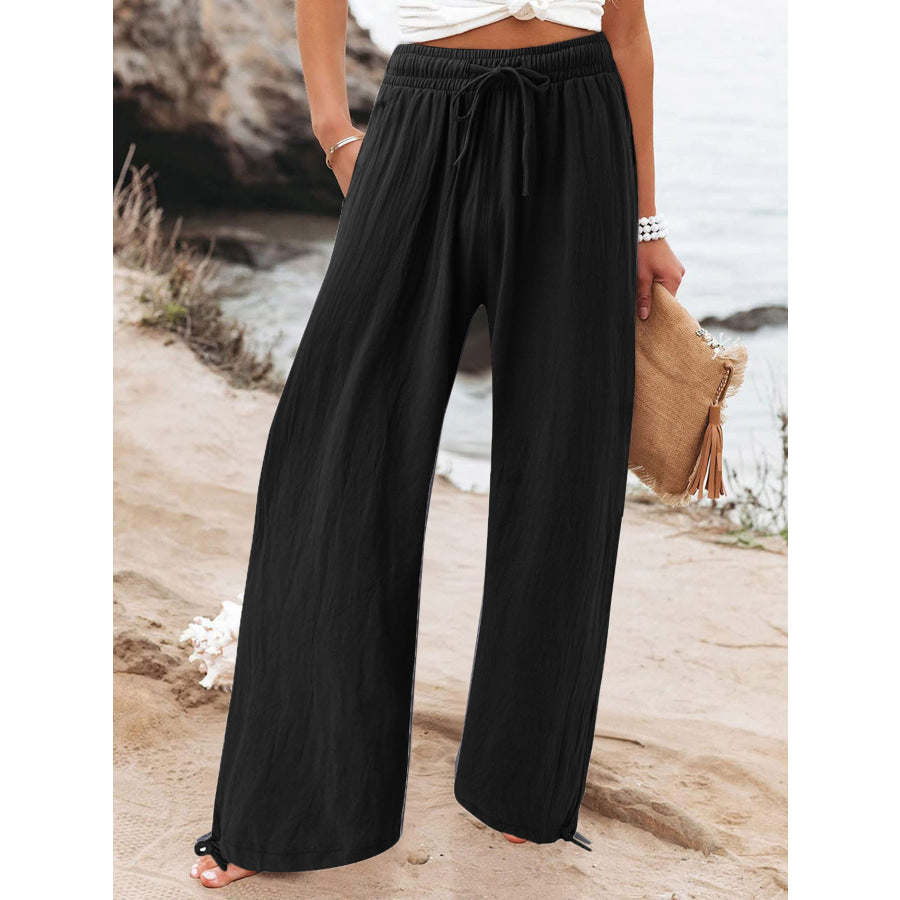 Full Size Drawstring Wide Leg Pants Plus Size Black / 3XL Apparel and Accessories