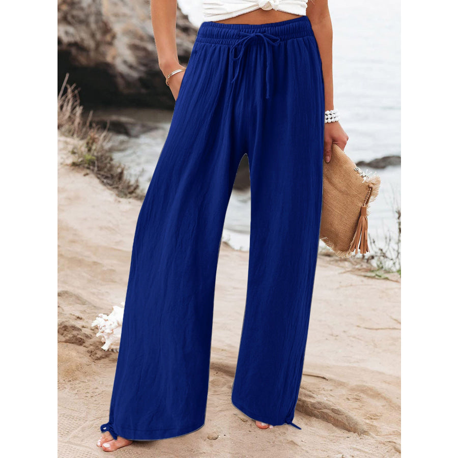 Full Size Drawstring Wide Leg Pants Plus Size Blue / S Apparel and Accessories