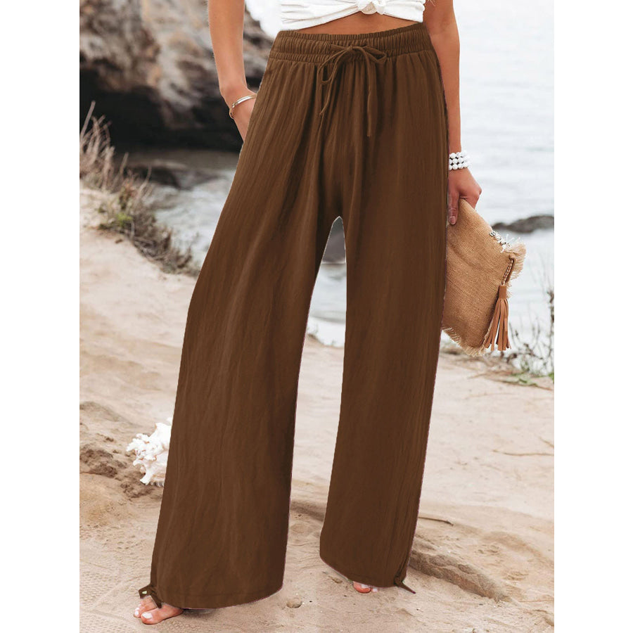 Full Size Drawstring Wide Leg Pants Plus Size Dark Curry / M Apparel and Accessories