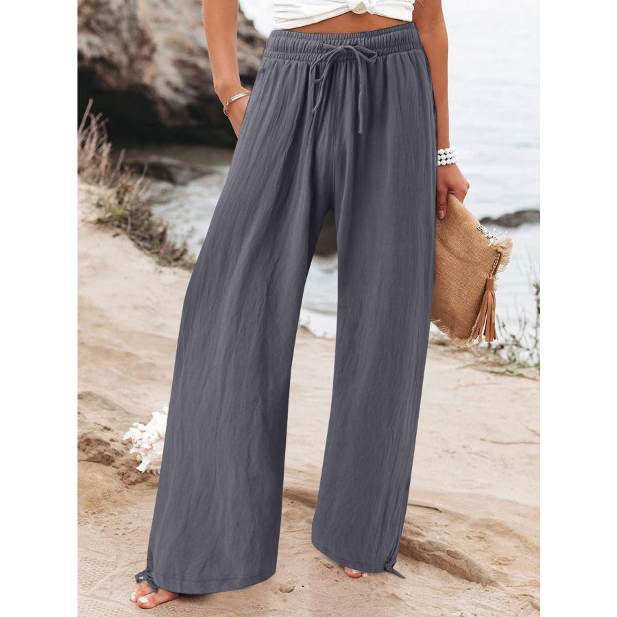 Full Size Drawstring Wide Leg Pants Plus Size Dark Gray / S Apparel and Accessories