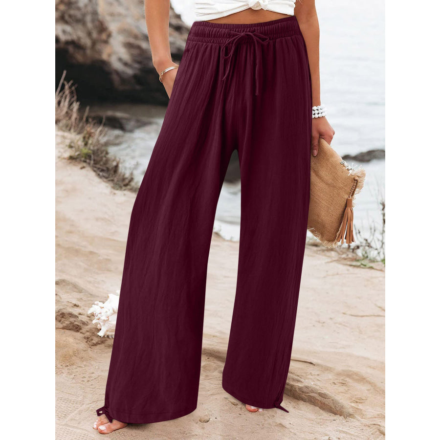 Full Size Drawstring Wide Leg Pants Plus Size Dark Red / 5XL Apparel and Accessories