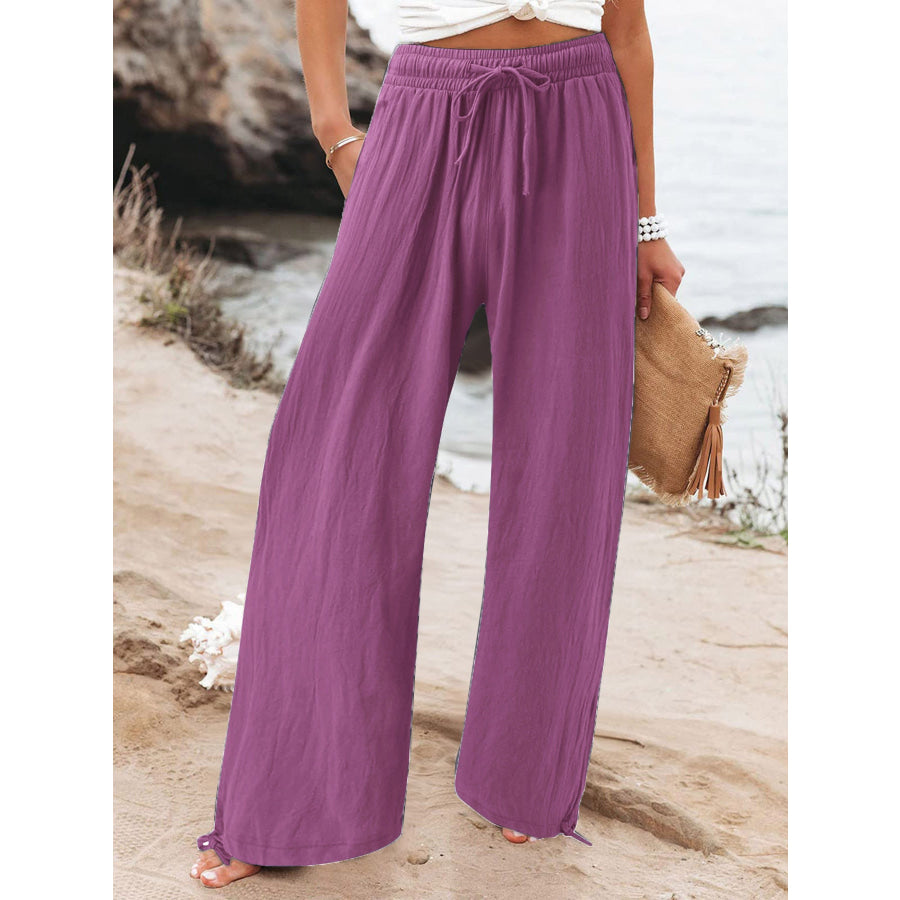 Full Size Drawstring Wide Leg Pants Plus Size Fuchsia / S Apparel and Accessories
