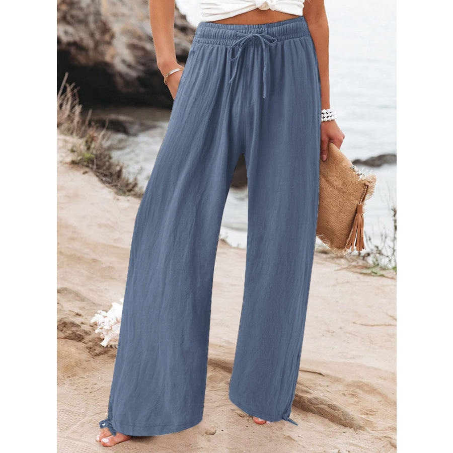 Full Size Drawstring Wide Leg Pants Plus Size Gray Blue / 5XL Apparel and Accessories