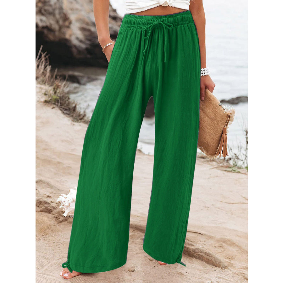 Full Size Drawstring Wide Leg Pants Plus Size Green / S Apparel and Accessories
