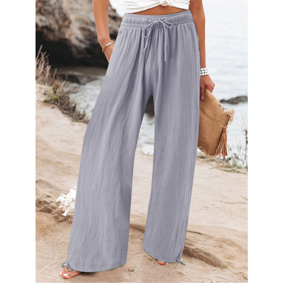 Full Size Drawstring Wide Leg Pants Plus Size Light Gray / 3XL Apparel and Accessories