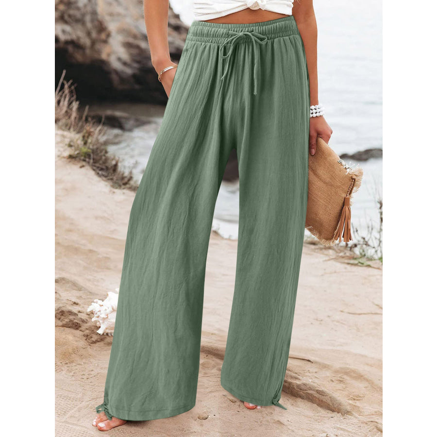 Full Size Drawstring Wide Leg Pants Plus Size Light Green / L Apparel and Accessories
