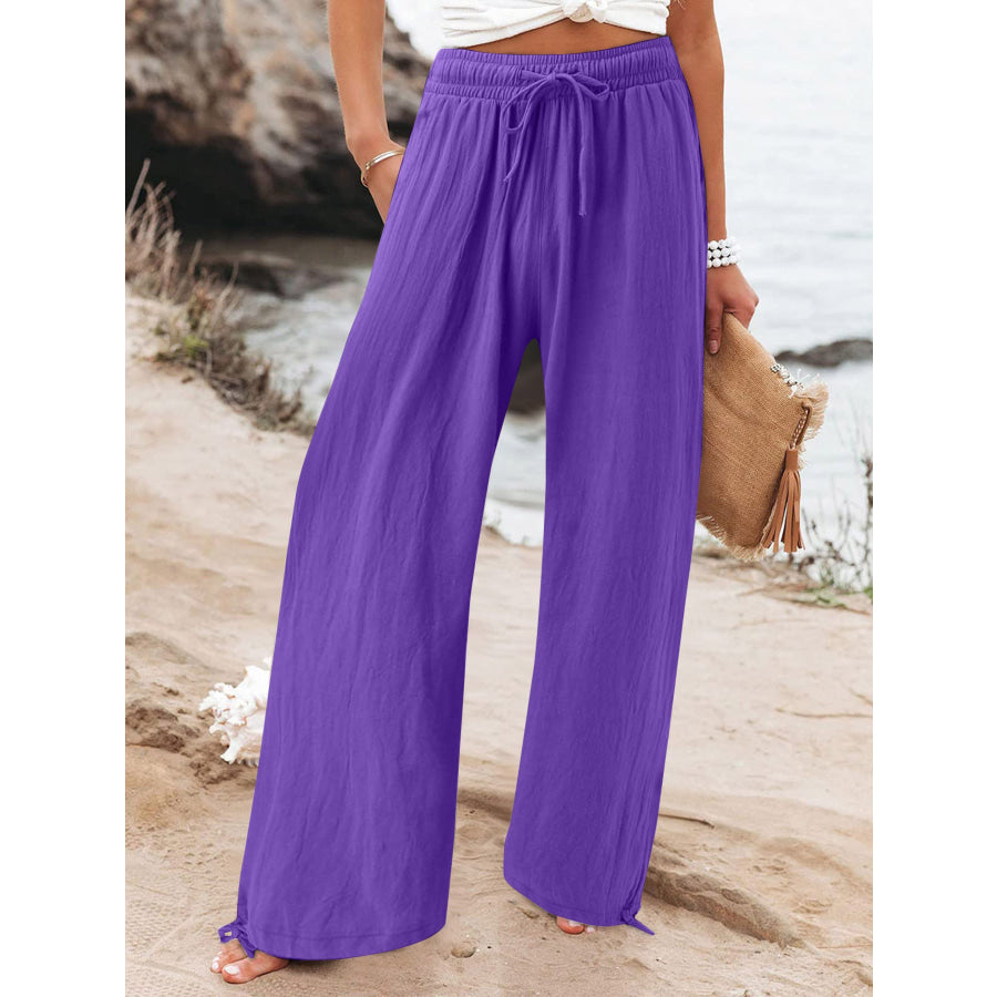 Full Size Drawstring Wide Leg Pants Plus Size Purple / M Apparel and Accessories