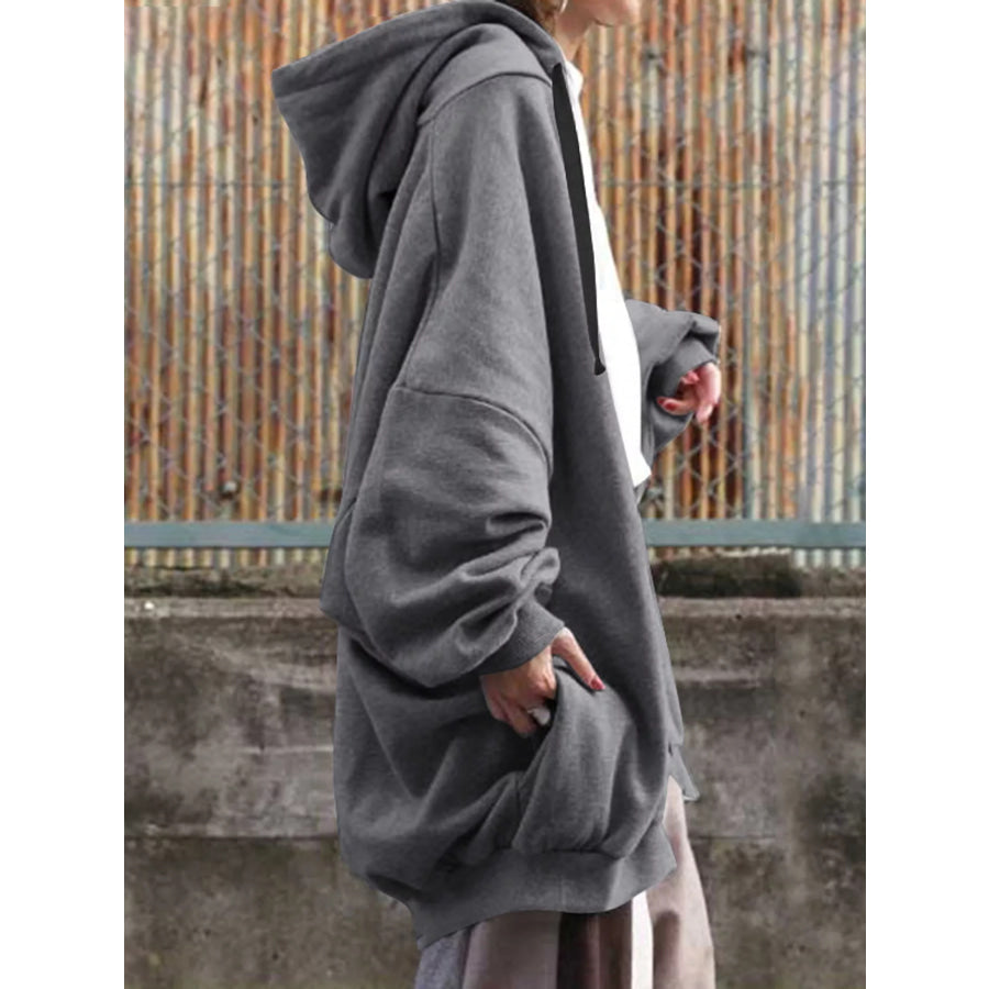 Full Size Drawstring Zip-Up Oversize Hoodie Plus Apparel and Accessories