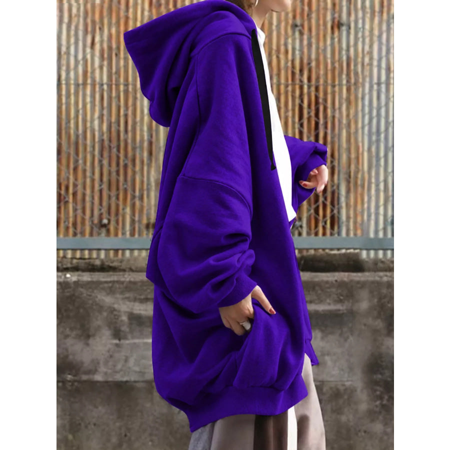 Full Size Drawstring Zip-Up Oversize Hoodie Plus Apparel and Accessories