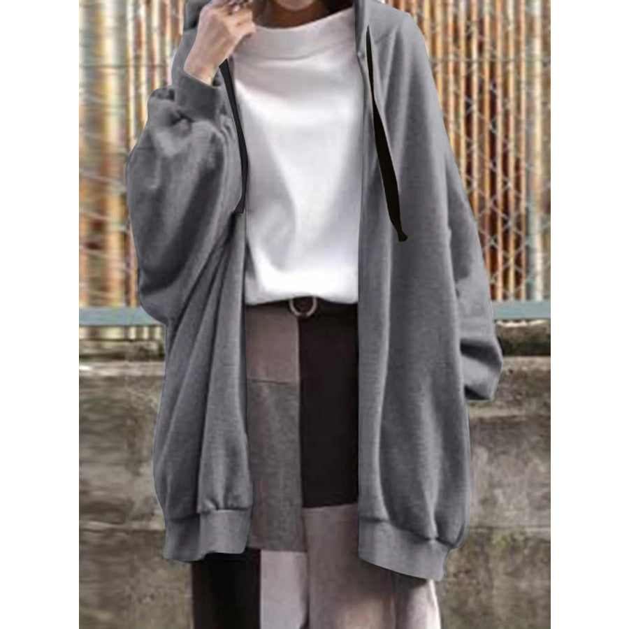 Full Size Drawstring Zip-Up Oversize Hoodie Plus Apparel and Accessories