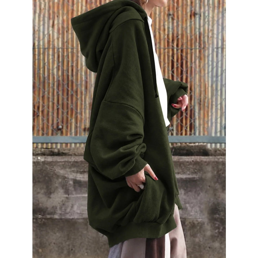 Full Size Drawstring Zip-Up Oversize Hoodie Plus Apparel and Accessories