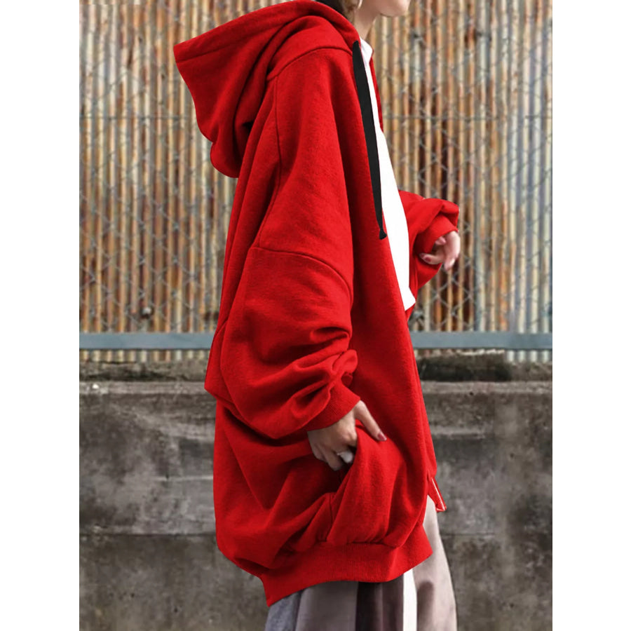 Full Size Drawstring Zip-Up Oversize Hoodie Plus Apparel and Accessories