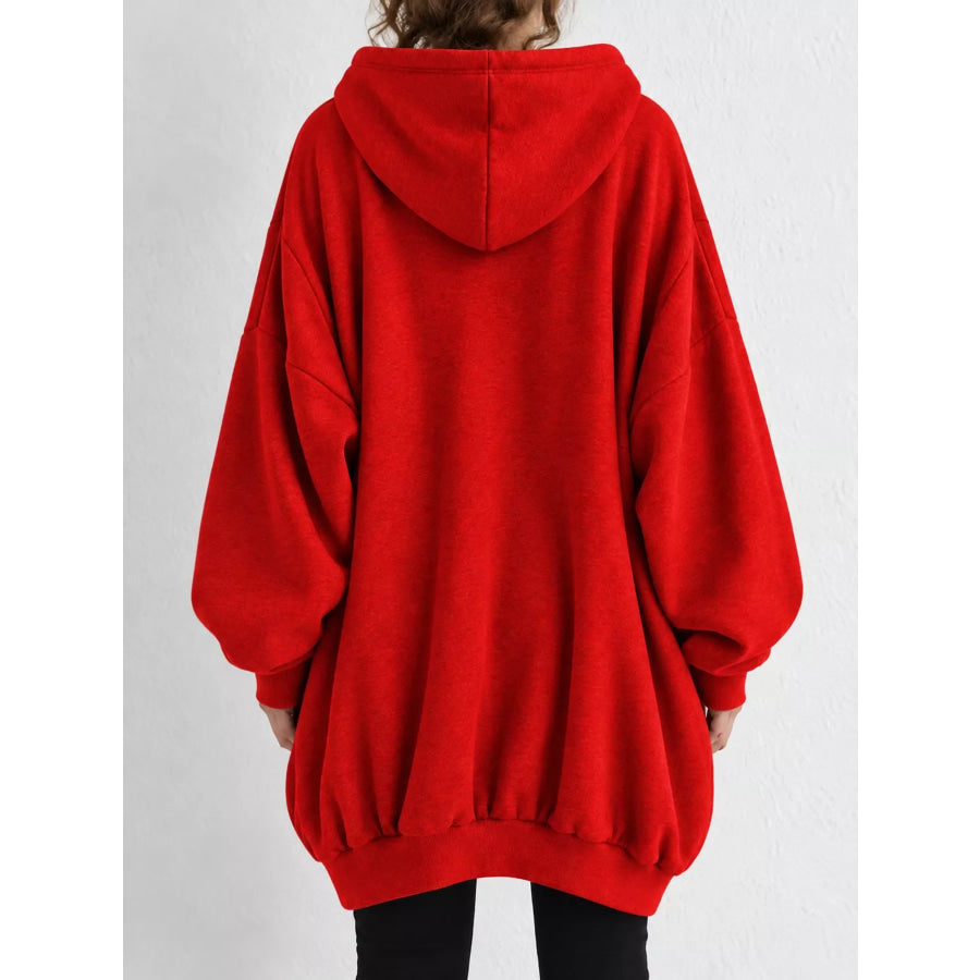 Full Size Drawstring Zip-Up Oversize Hoodie Plus Apparel and Accessories