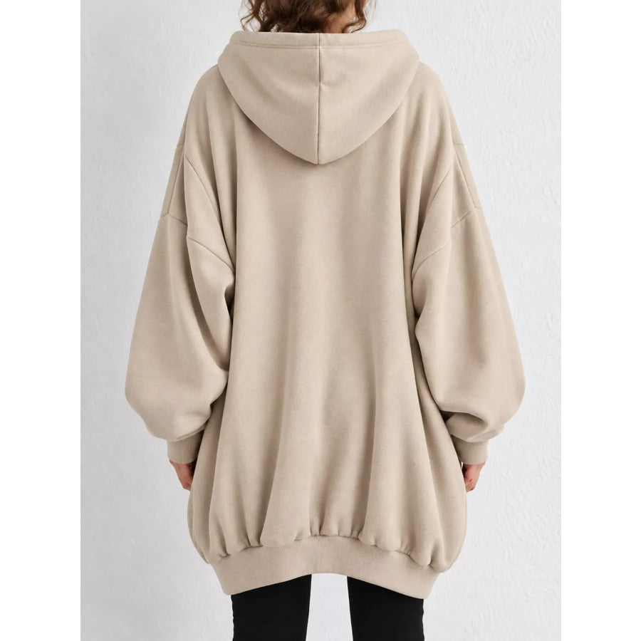 Full Size Drawstring Zip-Up Oversize Hoodie Plus Apparel and Accessories