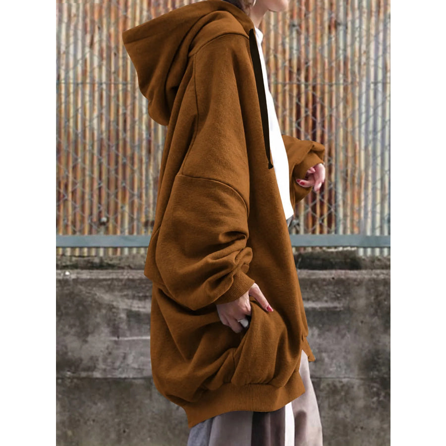 Full Size Drawstring Zip-Up Oversize Hoodie Plus Apparel and Accessories