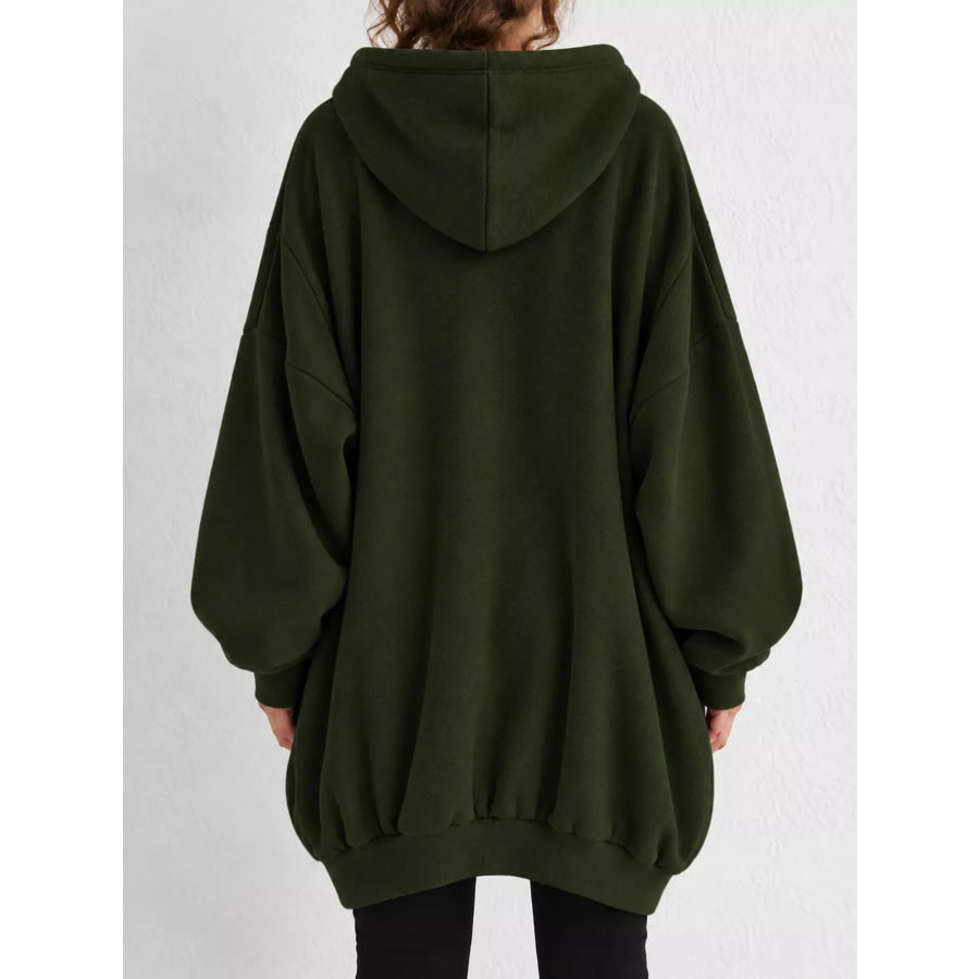 Full Size Drawstring Zip-Up Oversize Hoodie Plus Apparel and Accessories