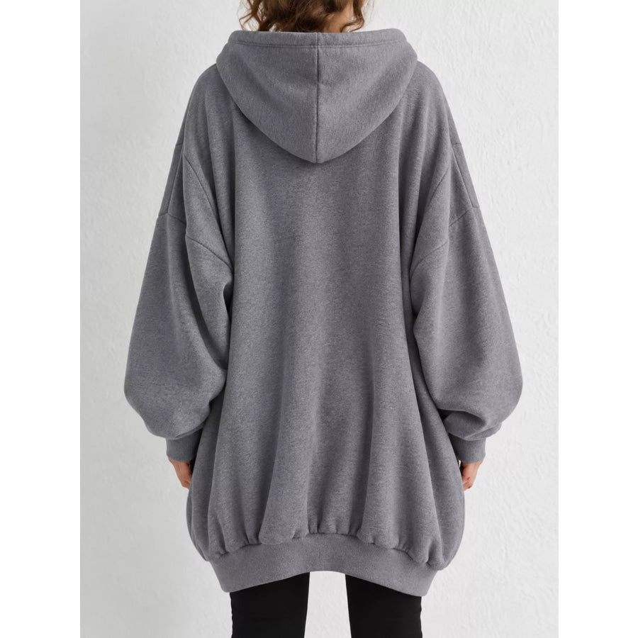Full Size Drawstring Zip-Up Oversize Hoodie Plus Apparel and Accessories