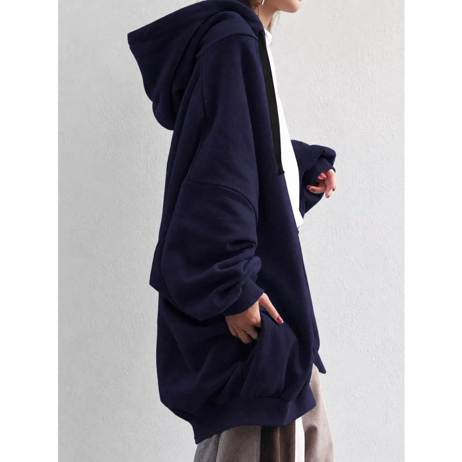 Full Size Drawstring Zip-Up Oversize Hoodie Plus Apparel and Accessories