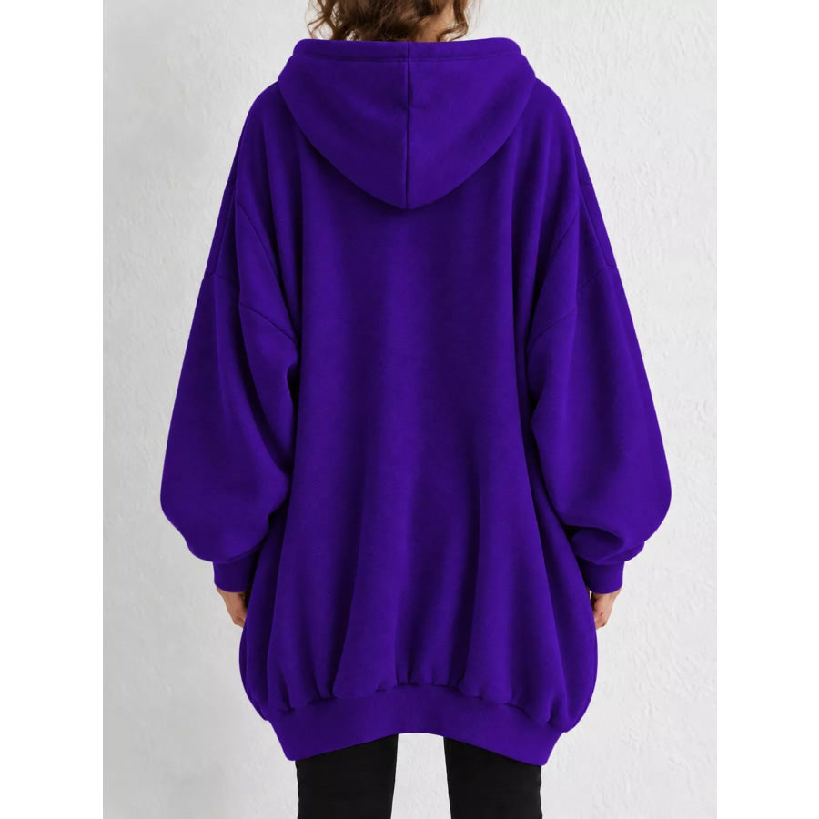 Full Size Drawstring Zip-Up Oversize Hoodie Plus Apparel and Accessories