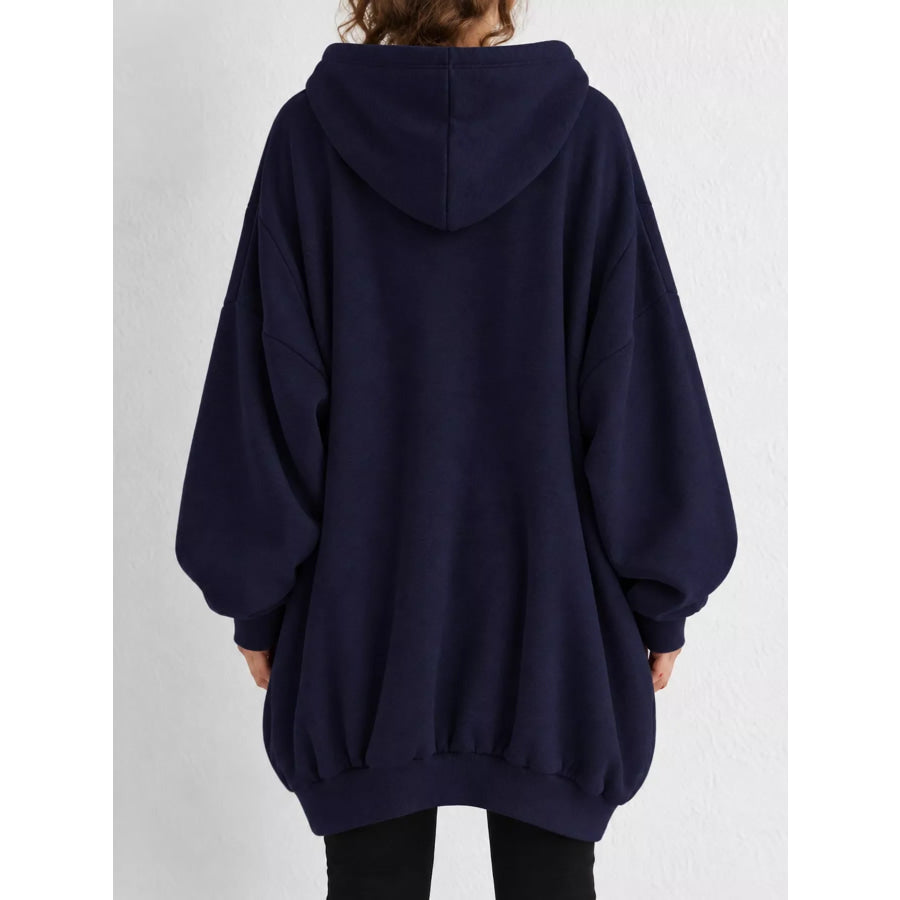 Full Size Drawstring Zip-Up Oversize Hoodie Plus Apparel and Accessories
