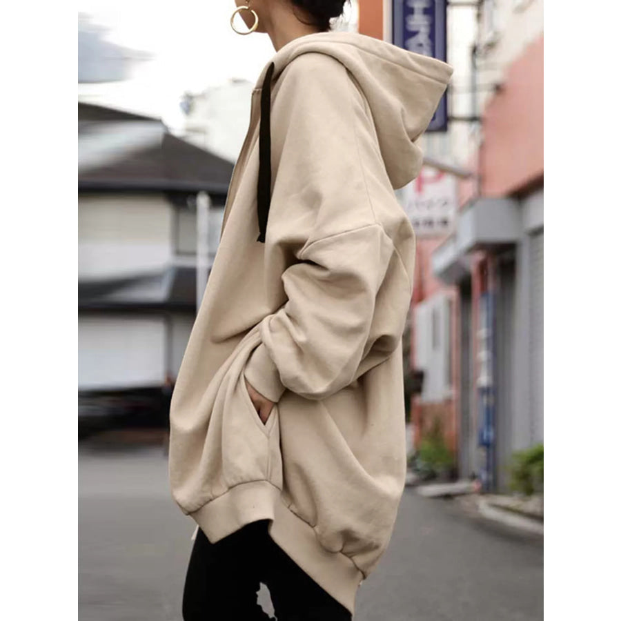 Full Size Drawstring Zip-Up Oversize Hoodie Plus Apparel and Accessories