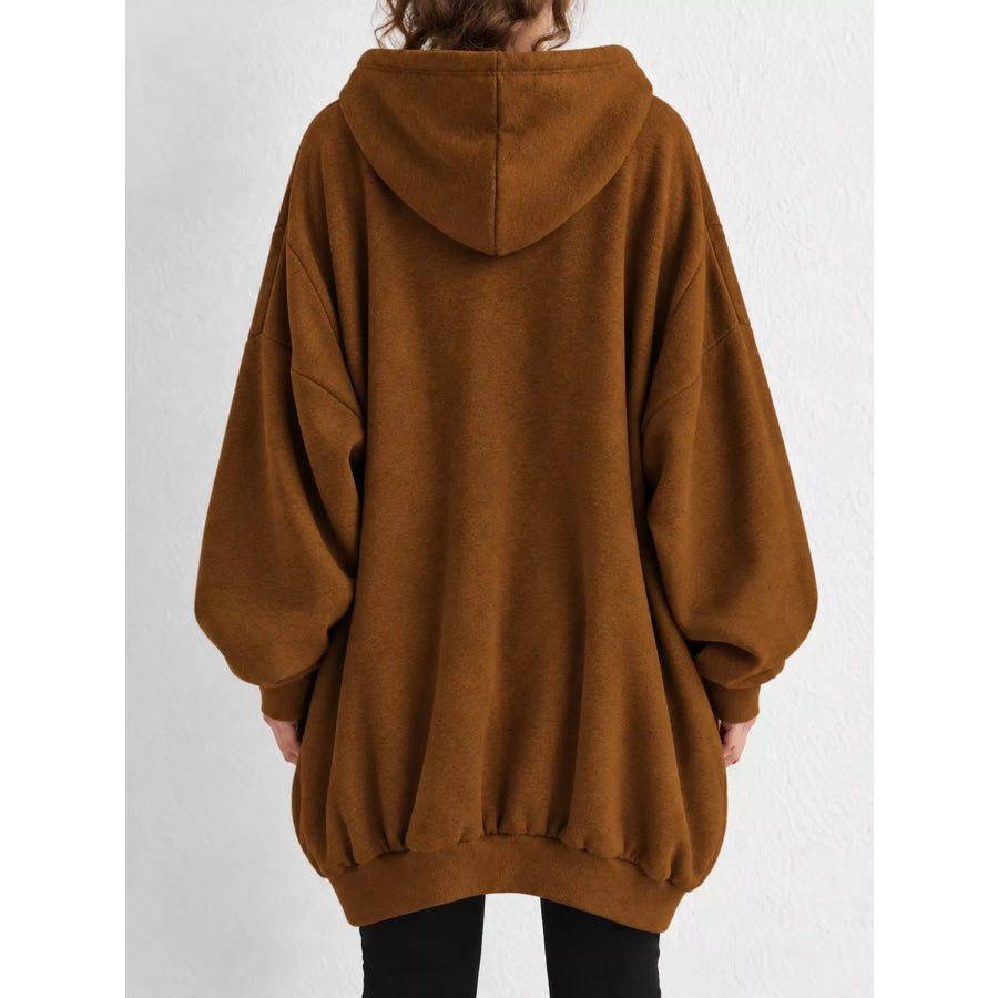 Full Size Drawstring Zip-Up Oversize Hoodie Plus Apparel and Accessories