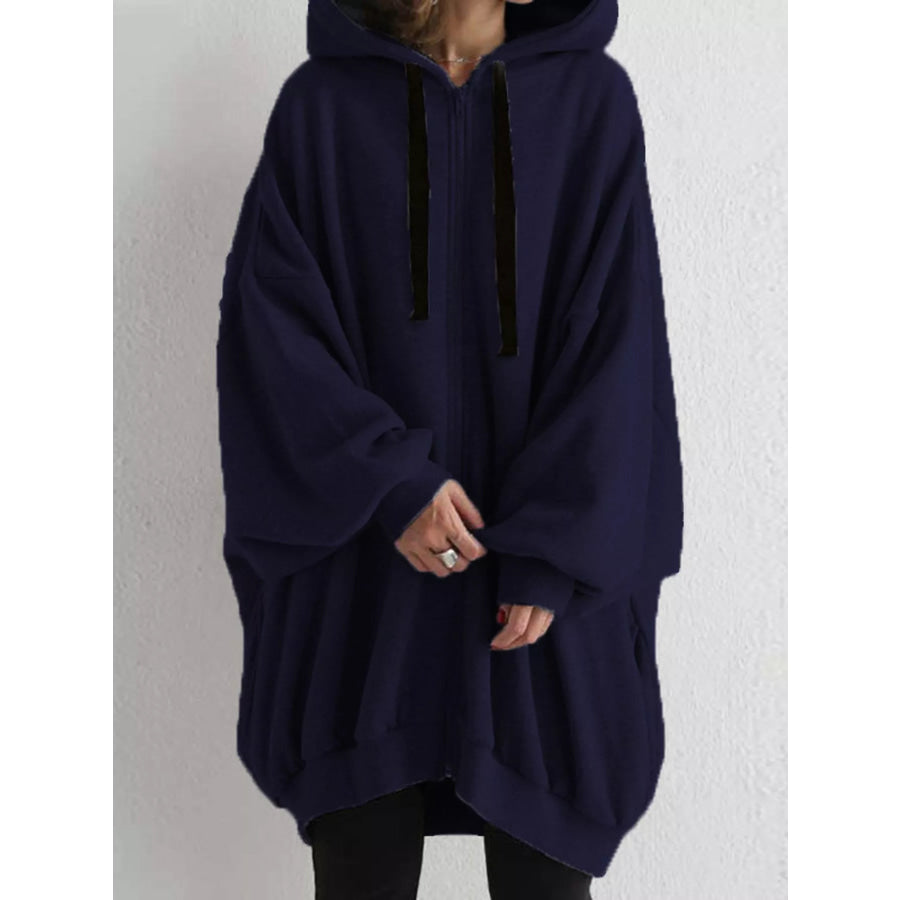 Full Size Drawstring Zip-Up Oversize Hoodie Plus Dark Blue / S Apparel and Accessories