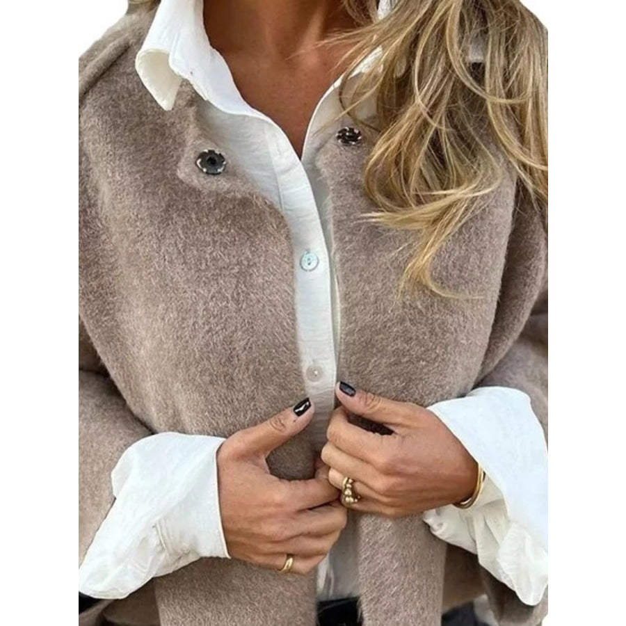Full Size Dropped Shoulder Fuzzy Knit Cardigan Plus Size Apparel and Accessories