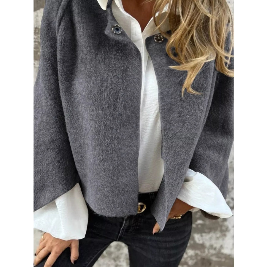 Full Size Dropped Shoulder Fuzzy Knit Cardigan Plus Size Apparel and Accessories