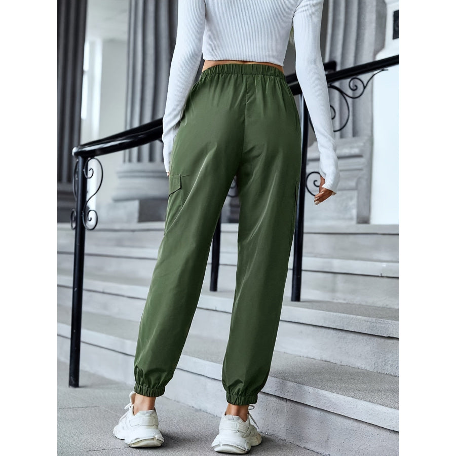Full Size Elastic Waist Pants with Pockets Army Green / S Apparel and Accessories