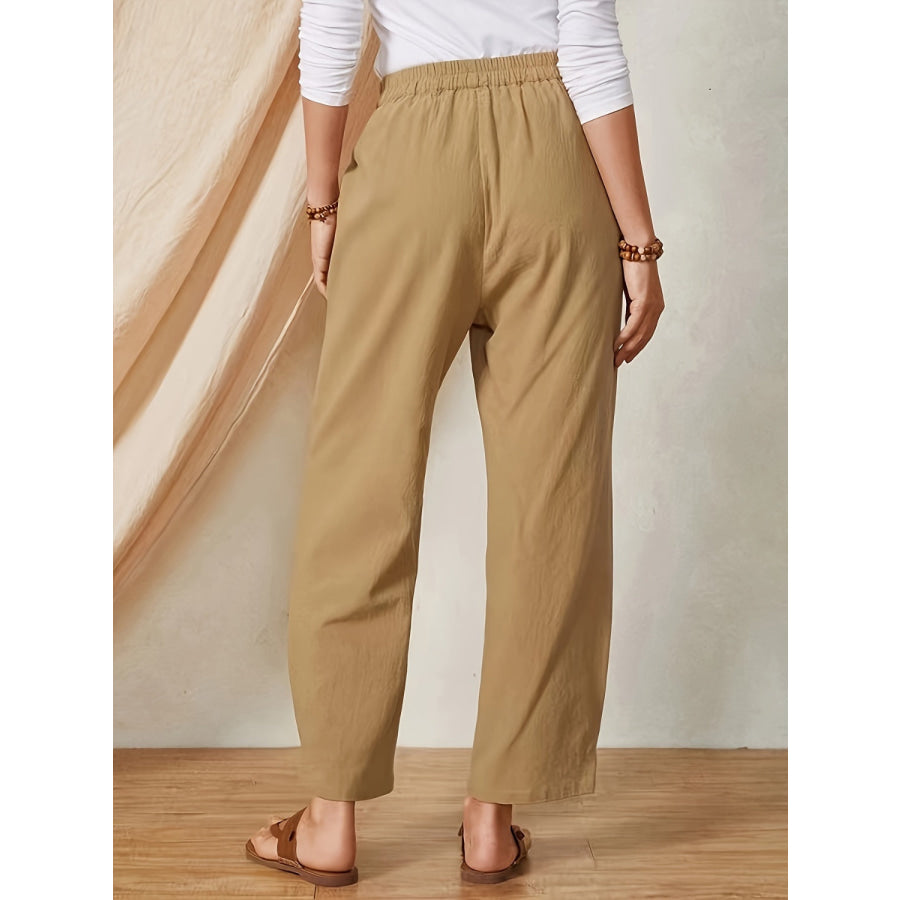 Full Size Elastic Waist Pants with Pockets Camel / S Apparel and Accessories