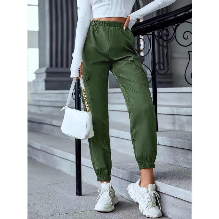 Full Size Elastic Waist Pants with Pockets Apparel and Accessories