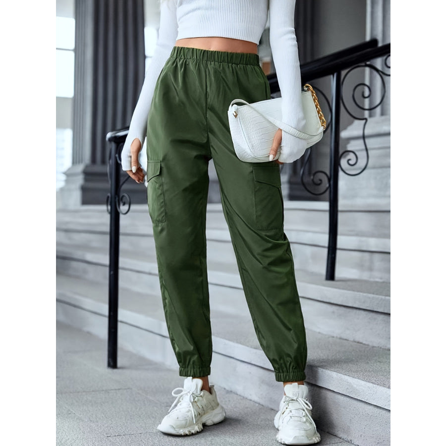 Full Size Elastic Waist Pants with Pockets Army Green / S Apparel and Accessories