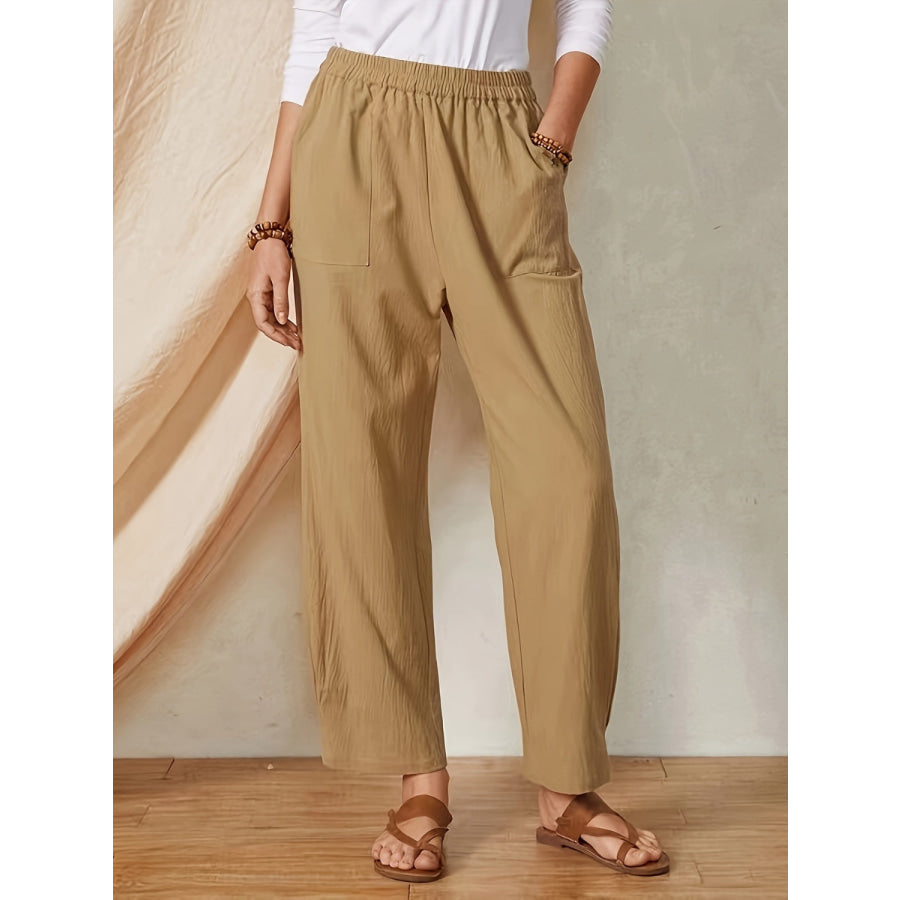 Full Size Elastic Waist Pants with Pockets Camel / S Apparel and Accessories