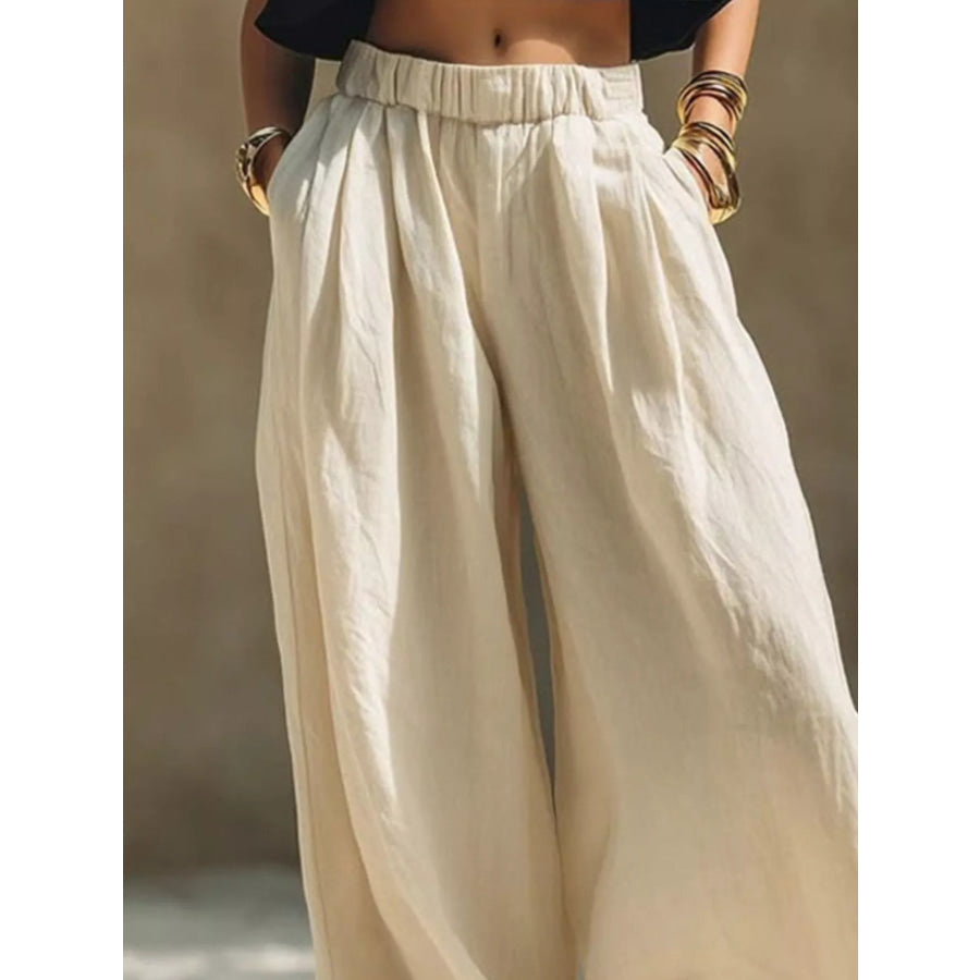 Full Size Elastic Waistband Wide Leg Pants Plus Size Apparel and Accessories
