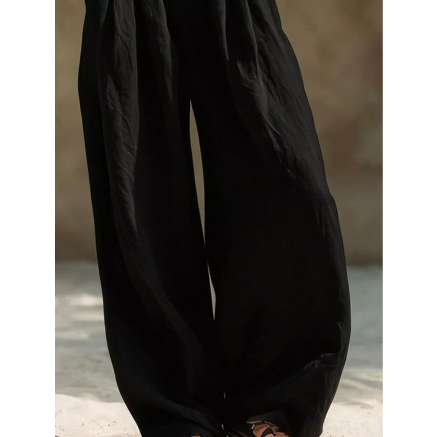 Full Size Elastic Waistband Wide Leg Pants Plus Size Apparel and Accessories