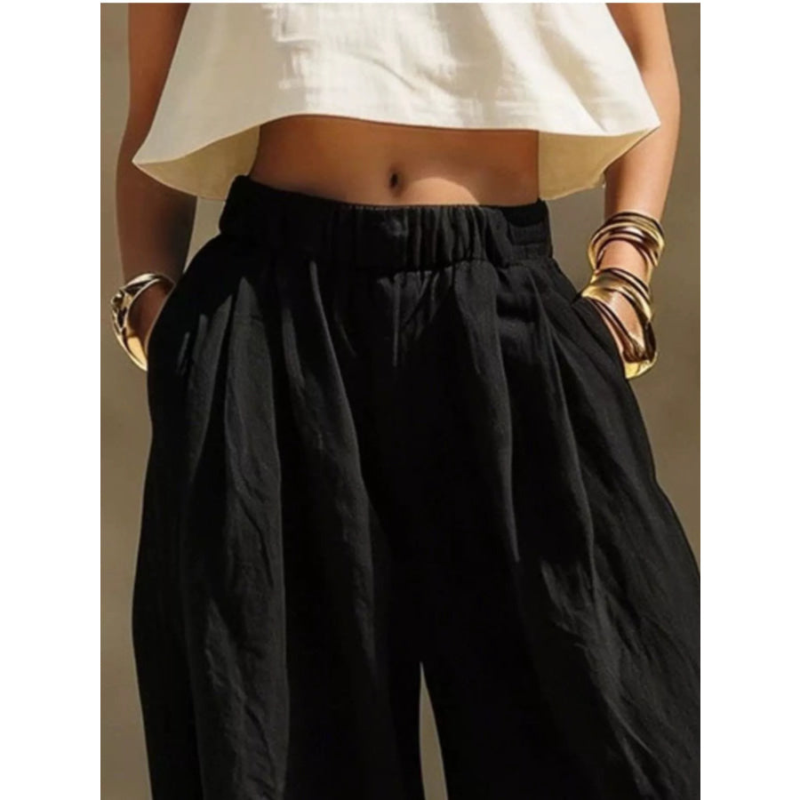 Full Size Elastic Waistband Wide Leg Pants Plus Size Apparel and Accessories