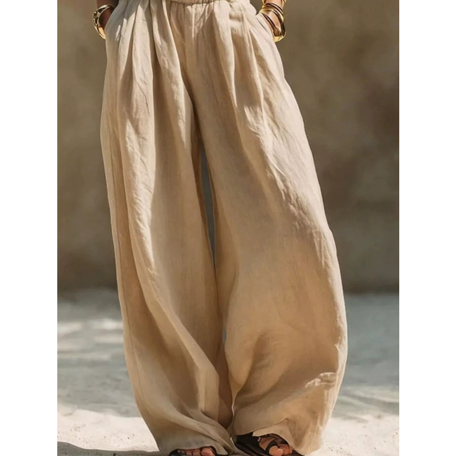 Full Size Elastic Waistband Wide Leg Pants Plus Size Apparel and Accessories