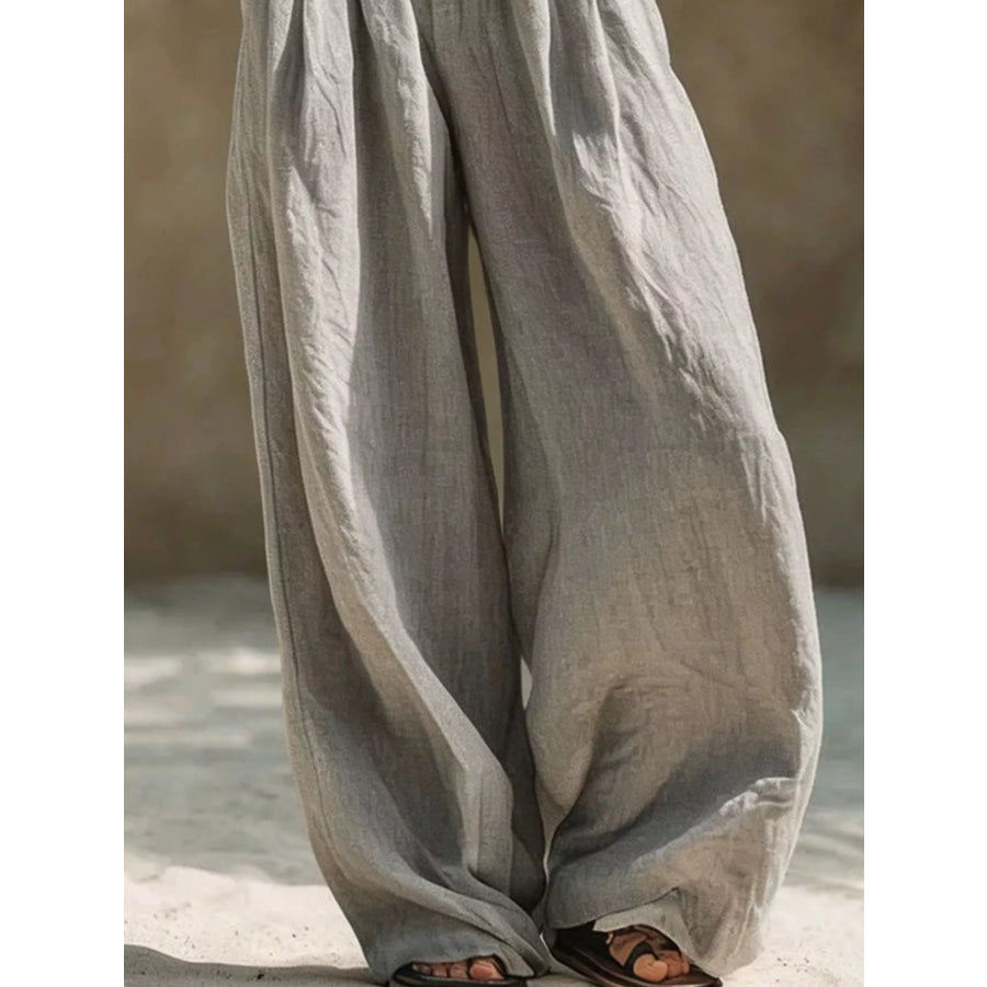 Full Size Elastic Waistband Wide Leg Pants Plus Size Apparel and Accessories