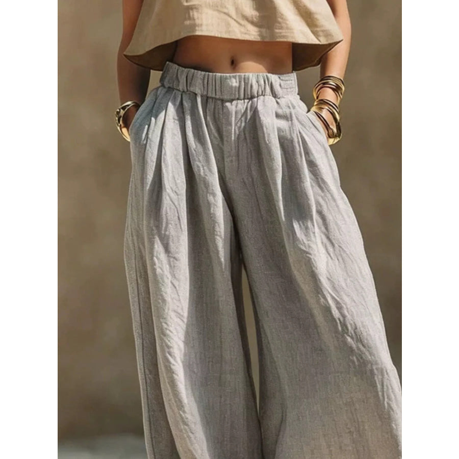 Full Size Elastic Waistband Wide Leg Pants Plus Size Apparel and Accessories