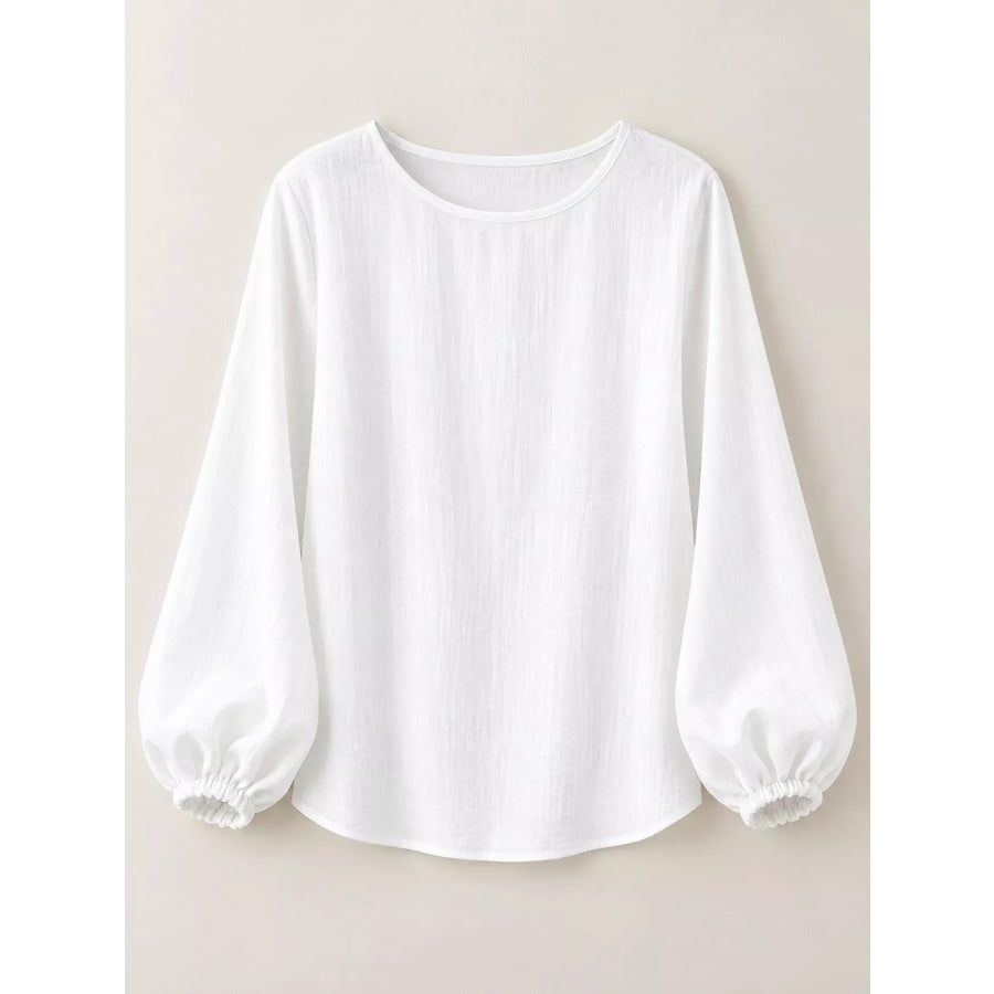 Full Size Elasticated Cuffs Long Sleeve Blouse Plus Apparel and Accessories