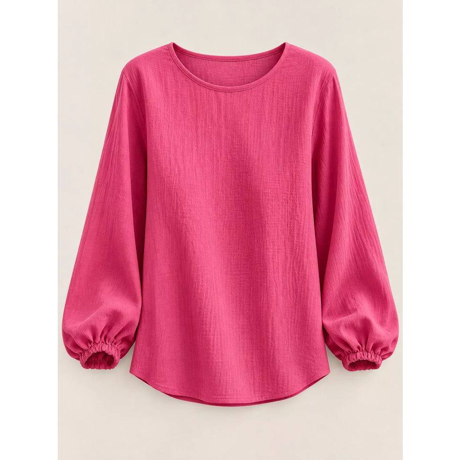 Full Size Elasticated Cuffs Long Sleeve Blouse Plus Apparel and Accessories