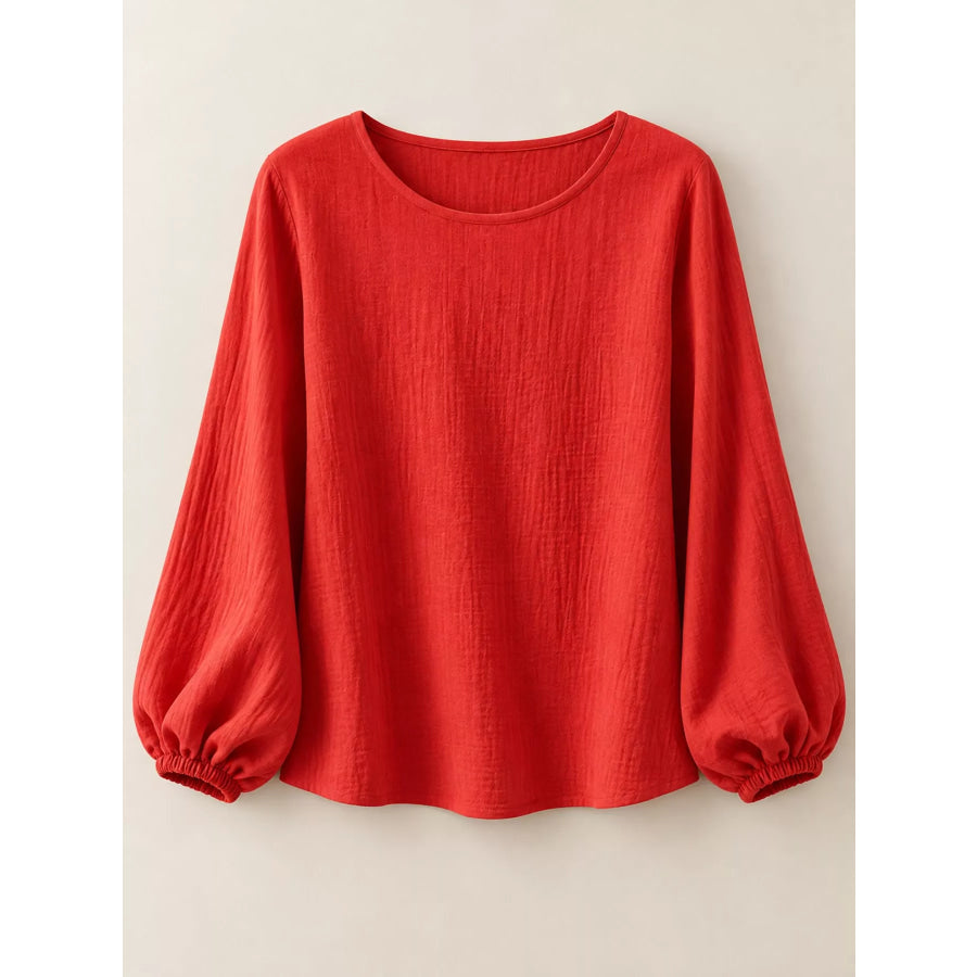 Full Size Elasticated Cuffs Long Sleeve Blouse Plus Apparel and Accessories