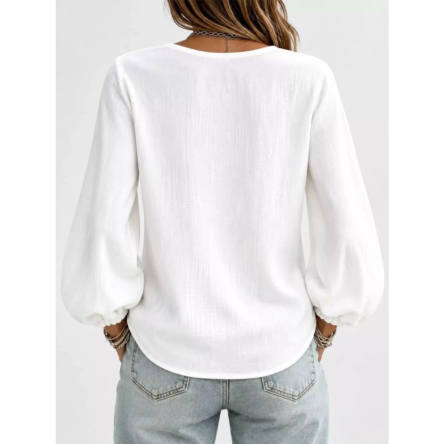 Full Size Elasticated Cuffs Long Sleeve Blouse Plus Apparel and Accessories