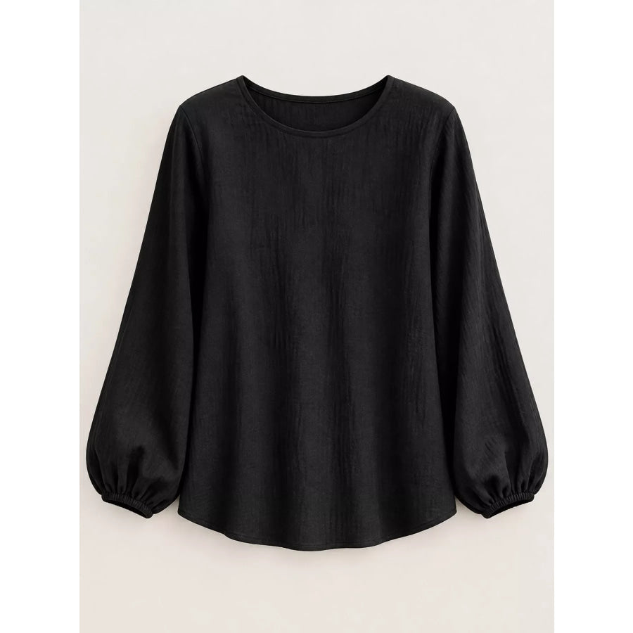 Full Size Elasticated Cuffs Long Sleeve Blouse Plus Apparel and Accessories