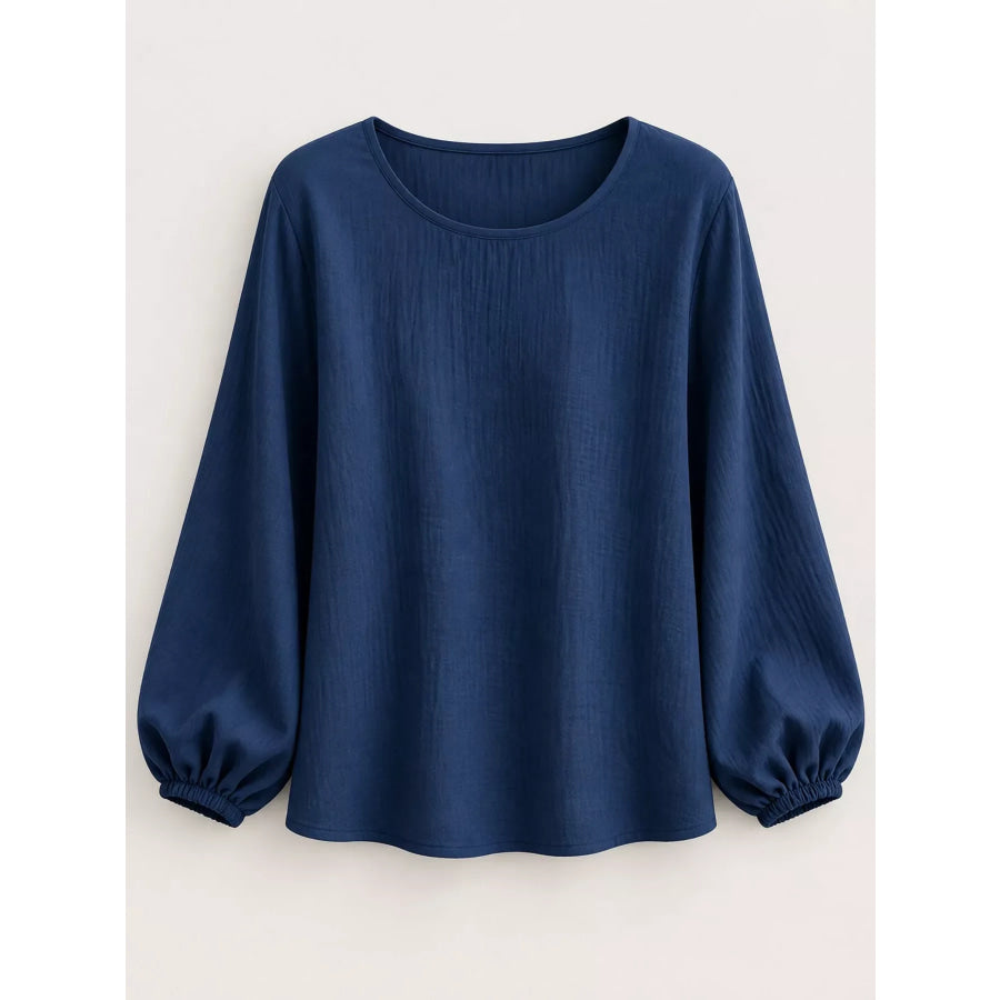 Full Size Elasticated Cuffs Long Sleeve Blouse Plus Apparel and Accessories